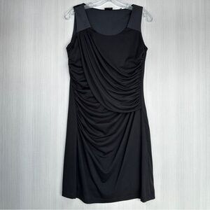 ESPRIT Ruched Midi‎ Dress Black M Sleeveless Scoop Slip On Neutral Business Y2K